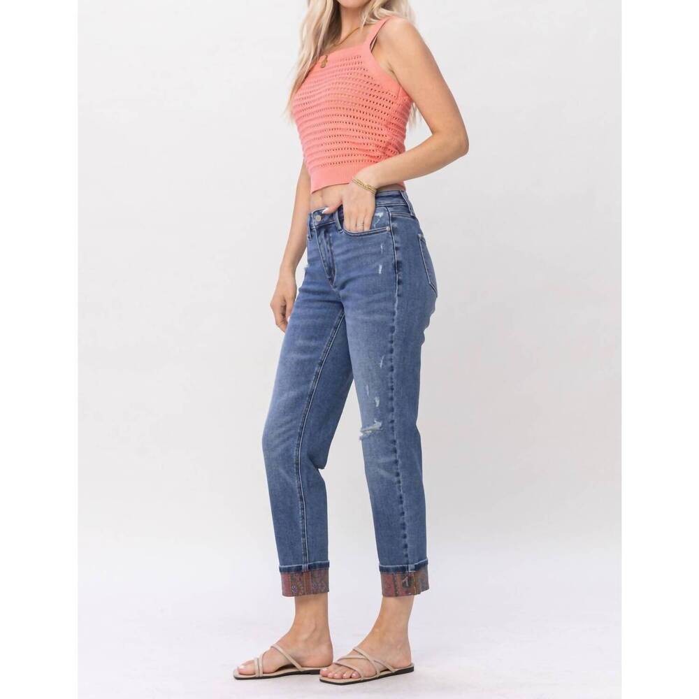NEW JUDY BLUE paisley boyfriend jean in blue - Picture 3 of 4